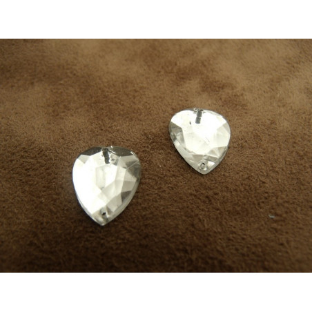 strass coeur argent  15mm x 12mm