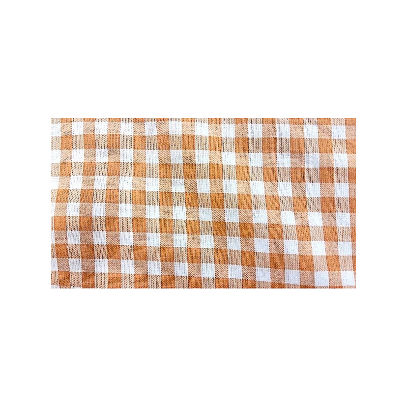 tissu coton vichy carreau  orange et blanc