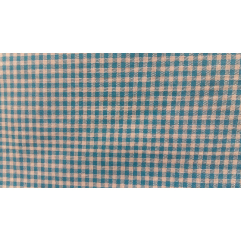 tissu coton vichy petit  carreau bleu et blanc