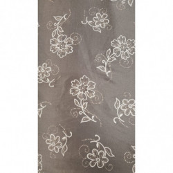 tissu polyester noir stretch avec imprimé fleur grise avec incrustation lurex or 