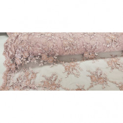 dentelle de laize brodée perlé pailleté saumon