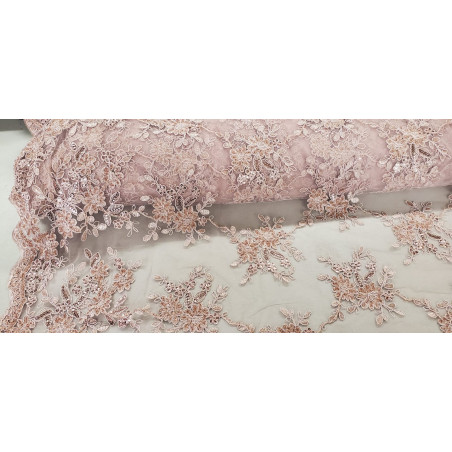 dentelle de laize brodée perlé pailleté saumon
