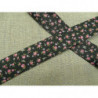BIAIS LIBERTY coton ou polyester  rond noir & fleurs rose