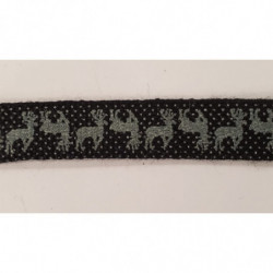 NOUVEAU ruban fantaisie noir a petit pois bleuté motif cerf