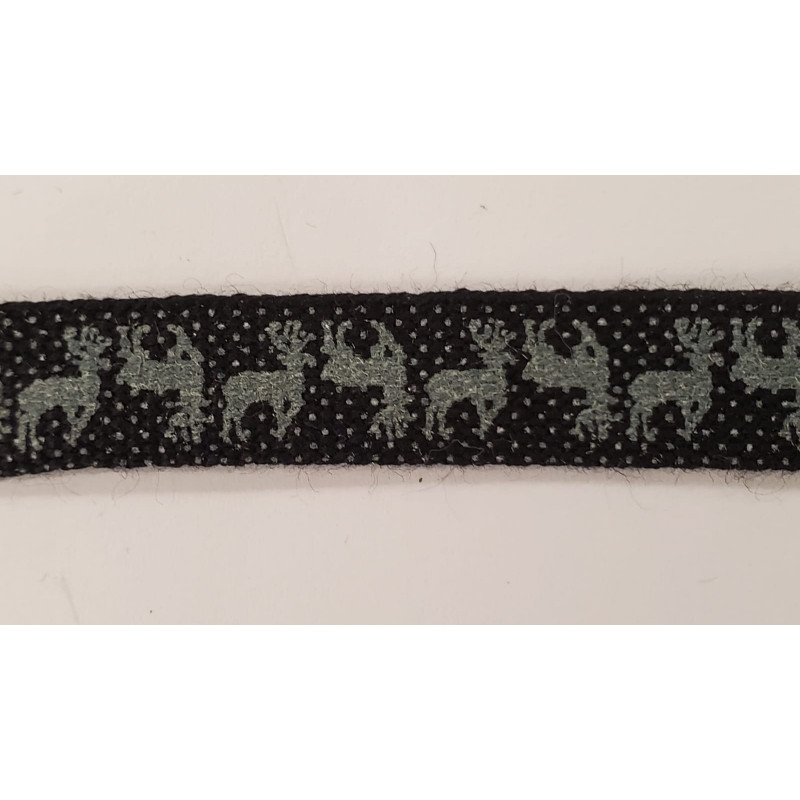 NOUVEAU ruban fantaisie noir a petit pois bleuté motif cerf NOUVEAU ruban fantaisie noir a petit pois bleuté motif cerf