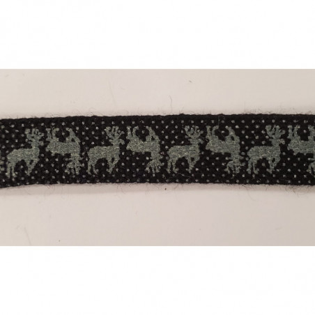 NOUVEAU ruban fantaisie noir a petit pois bleuté motif cerf NOUVEAU ruban fantaisie noir a petit pois bleuté motif cerf