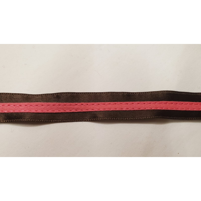NOUVEAU ruban fantaisie fushia cousu sur fond marron 1.5 cm NOUVEAU ruban fantaisie fushia cousu sur fond marron 1.5 cm