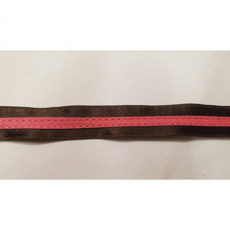 NOUVEAU ruban fantaisie fushia cousu sur fond marron 1.5 cm NOUVEAU ruban fantaisie fushia cousu sur fond marron 1.5 cm