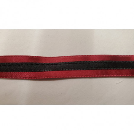 NOUVEAU ruban fantaisie noir cousu sur fond bordeaux 1.5 cm NOUVEAU ruban fantaisie noir cousu sur fond bordeaux 1.5 cm
