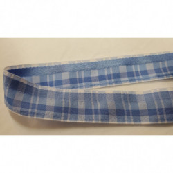 NOUVEAU ruban fantaisie carreau réversible bleu