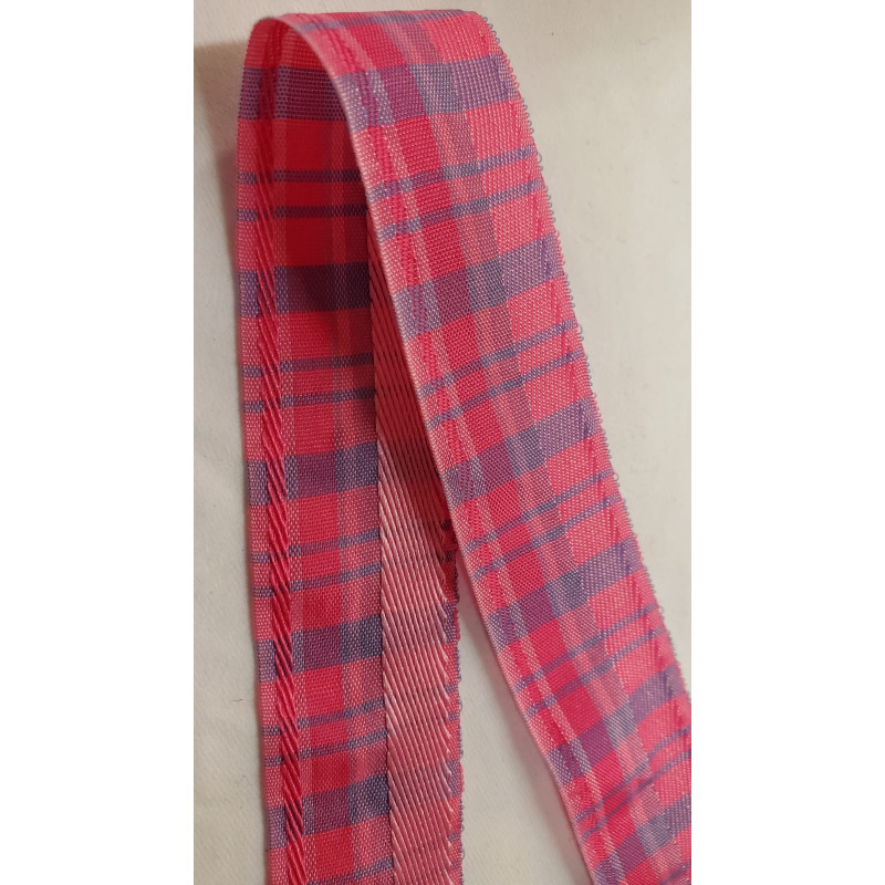 NOUVEAU ruban fantaisie carreau réversible rose 2.5 cm