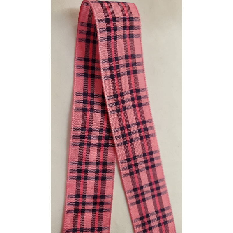 NOUVEAU ruban fantaisie carreau réversible rose et noir 