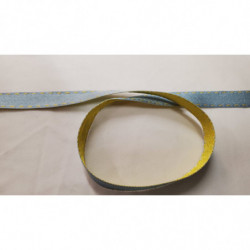 NOUVEAU ruban fantaisie façon couture surpiqué bicolore bleu et jaune 