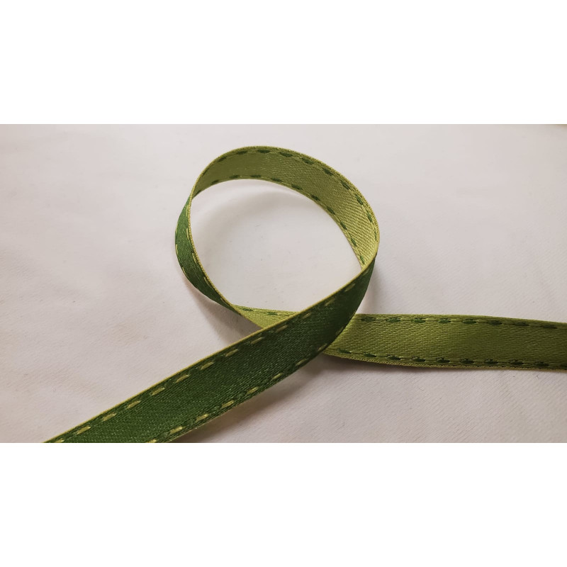NOUVEAU ruban fantaisie façon couture surpiqué bicolore vert clair et vert foncé