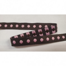 NOUVEAU ruban fantaisie marron à pois rose