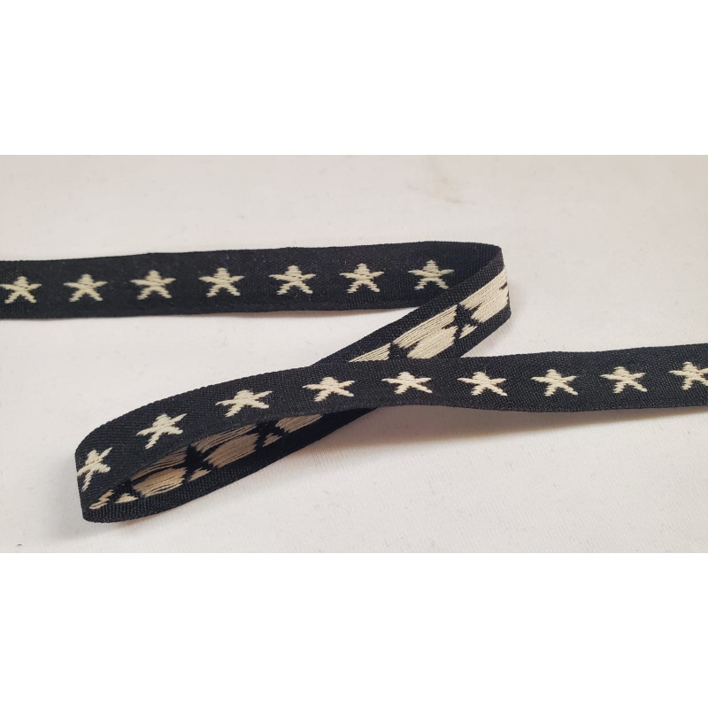 NOUVEAU ruban fantaisie noir motif étoile blanche