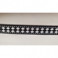 NOUVEAU ruban fantaisie losange blanc sur fond noir