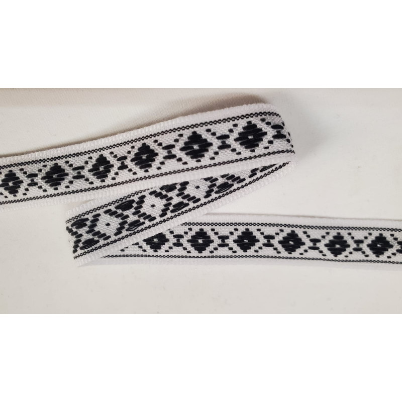 NOUVEAU ruban fantaisie losange noir sur fond blanc