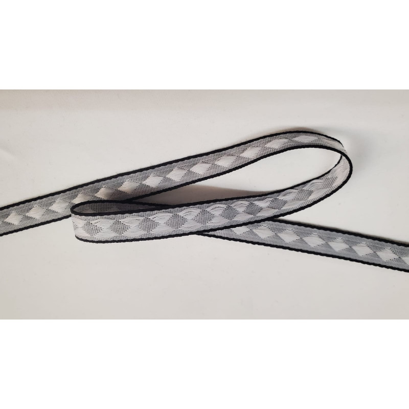 NOUVEAU ruban fantaisie losange blanc sur fond gris