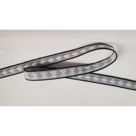 NOUVEAU ruban fantaisie losange blanc sur fond gris NOUVEAU ruban fantaisie losange blanc sur fond gris