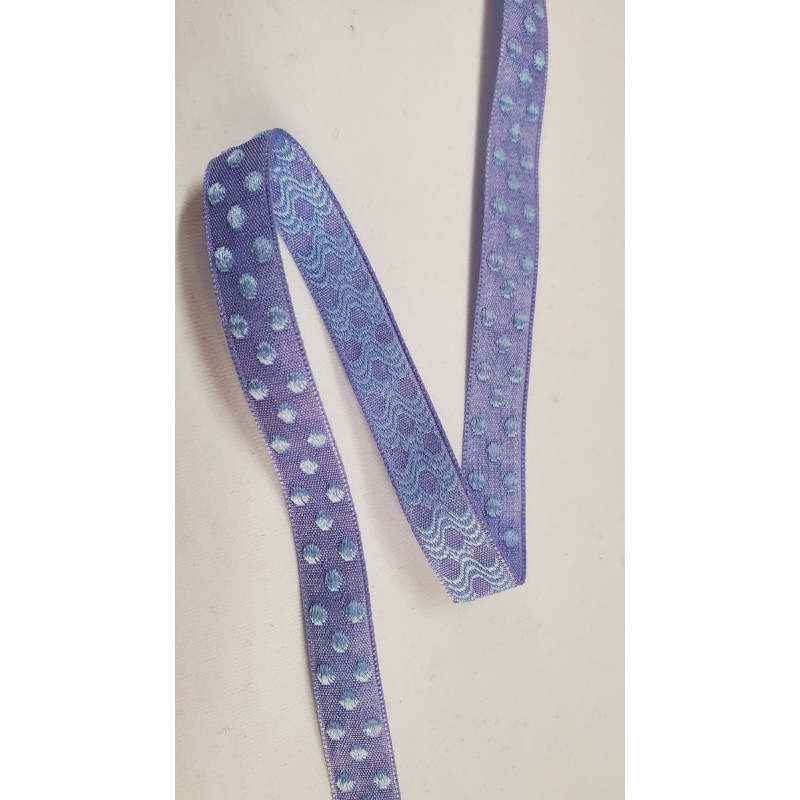 NOUVEAU ruban fantaisie bleu  à pois sur fond bleu bleu