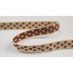 NOUVEAU ruban fantaisie beige à pois sur fond marron 