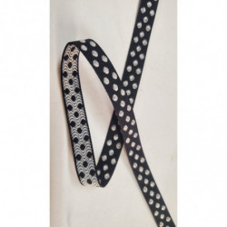 NOUVEAU ruban fantaisie noir à pois sur fond blanc 