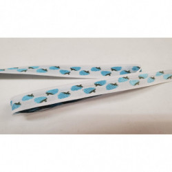 NOUVEAU ruban fantaisie fraise bleu sur fond blanc