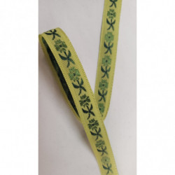 NOUVEAU ruban fantaisie à fleurs verte sur fond vert anis 