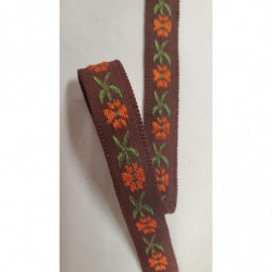 NOUVEAU ruban fantaisie à fleurs orange sur fond marron