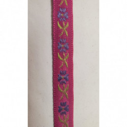 NOUVEAU ruban fantaisie à fleurs multicolore sur fond fushia  
