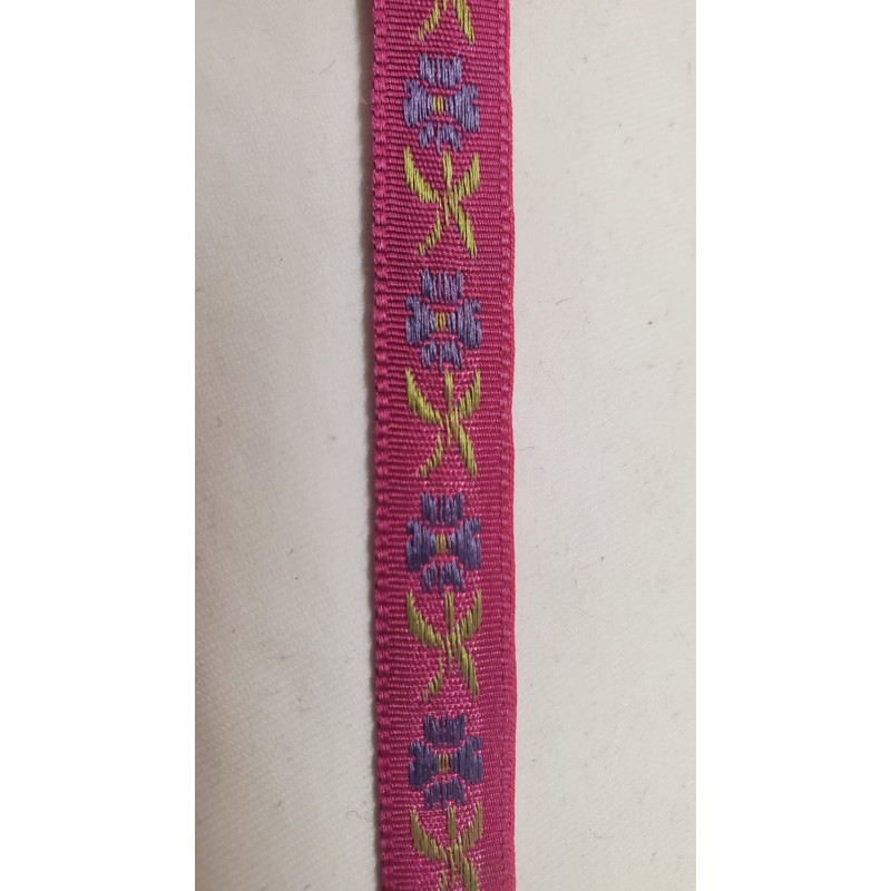 NOUVEAU ruban fantaisie à fleurs multicolore sur fond fushia  