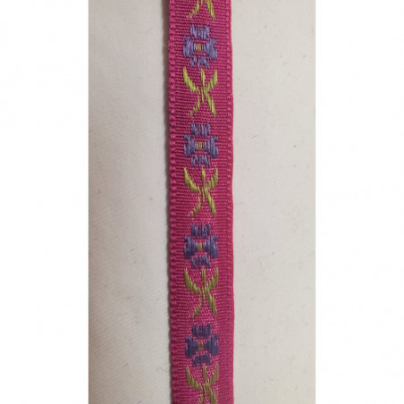NOUVEAU ruban fantaisie à fleurs multicolore sur fond fushia NOUVEAU ruban fantaisie à fleurs multicolore sur fond fushia