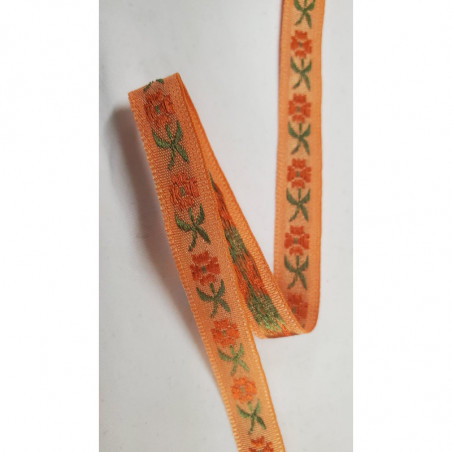 NOUVEAU ruban fantaisie à fleurs verte sur fond orange NOUVEAU ruban fantaisie à fleurs verte sur fond orange