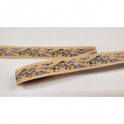 NOUVEAU ruban fantaisie à fleurs violet vert sur fond beige 
