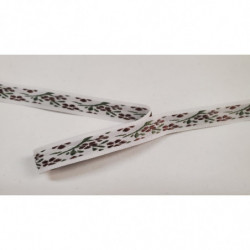 NOUVEAU ruban fantaisie à fleurs vert marron sur fond blanc  
