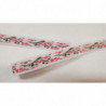 NOUVEAU ruban fantaisie à fleurs fushia et vert  sur fond blanc 