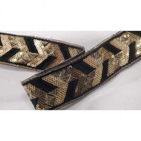 NOUVEAU ruban paillette brodé sur fond noir et or