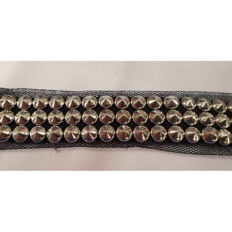 Ruban Fantaisie Avec Clou Métal Argenté Sur 3 rangées : largeur 25 mm  / hauteur 5 mm