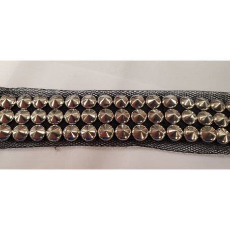 Ruban Fantaisie Avec Clou Métal Argenté Sur 3 rangées : largeur 25 mm / hauteur 5 mm