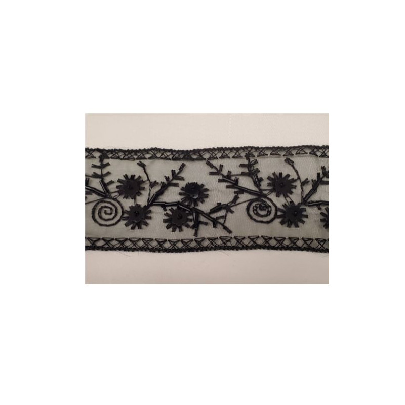 ruban perlé sur organza paillette noir 55 mm