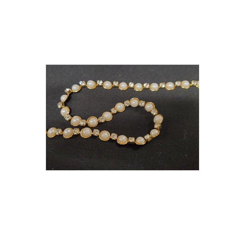 ruban strass perlé doré 7 mm