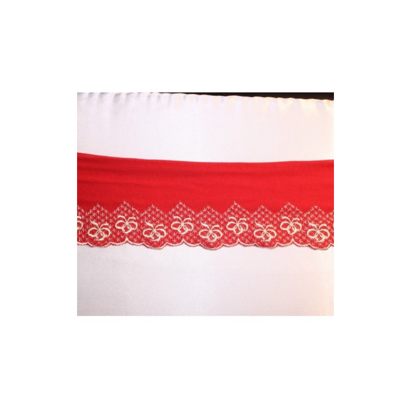 dentelle rouge jersey ,12 cm,surbrodé blanc