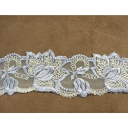 DENTELLE DE CALAIS STRETCH bleu ciel et blanche 5 cm