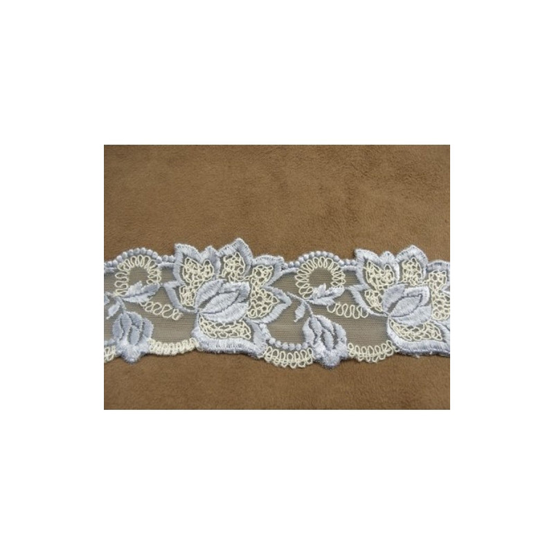 DENTELLE DE CALAIS STRETCH bleu ciel et blanche 5 cm