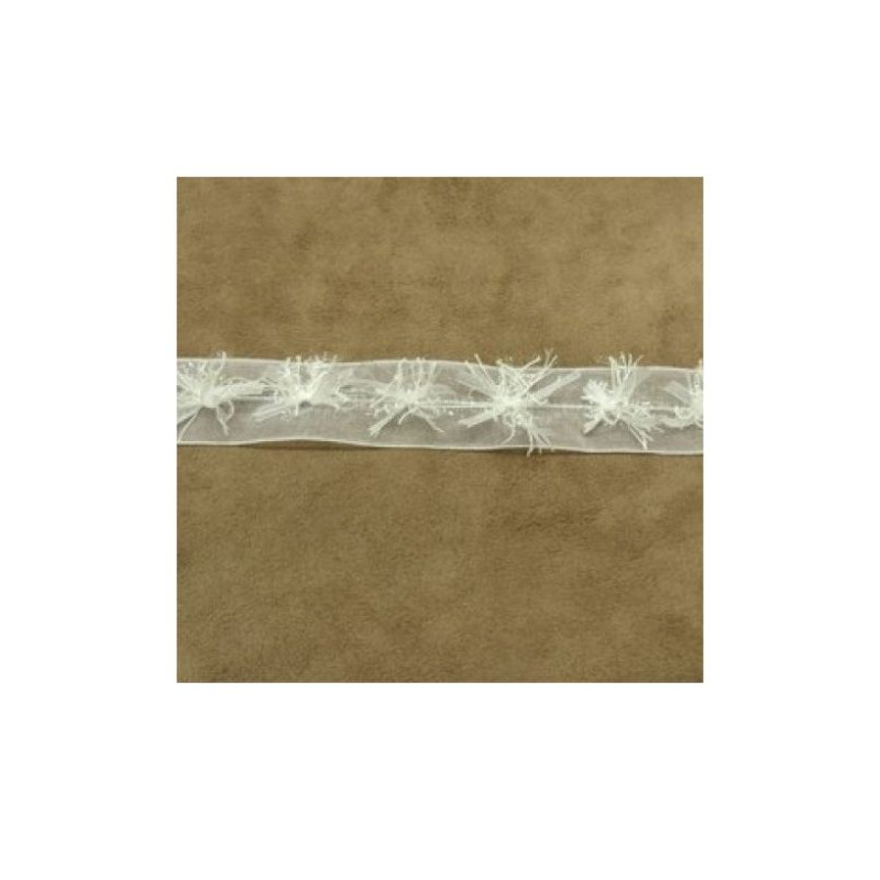 Ruban Organza Motif Fleur En Relief  25 mm