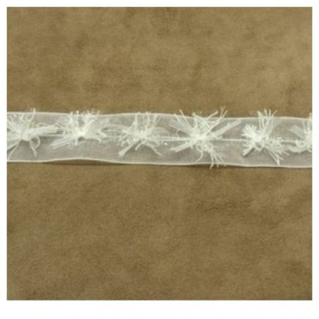 Ruban Organza Motif Fleur En Relief  25 mm