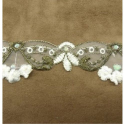 dentelle de calais bicolore noir beige et or 3 cm