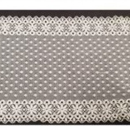 Dentelle de calais blanche stretch plumetis centrale et bordure dentelé 18 cm