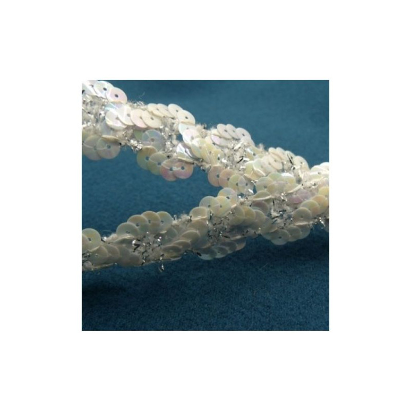 Ruban Pailleté Blanc Et Bleu Clair Sequin Nacré 20 mm